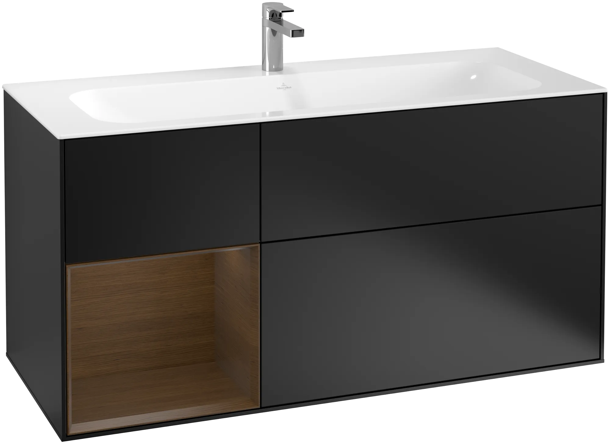Villeroy & Boch Finion Waschbeckenunterschrank G06, 1196x591x498mm, Black Matt Lacquer / Walnut Veneer