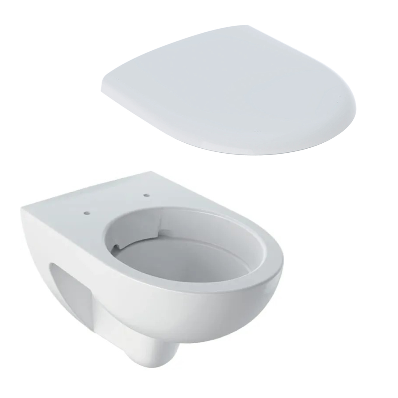 Set Wand-Tiefspül-WC „Renova“ 35,5 × 34 cm, ohne Spülrand mit WC-Sitz „Renova“, Befestigung von oben, Soft Closing