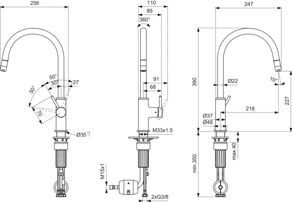 Ideal Standard Einhand-Küchenarmatur „Ceraline Nuovo“ Ausladung 218 mm