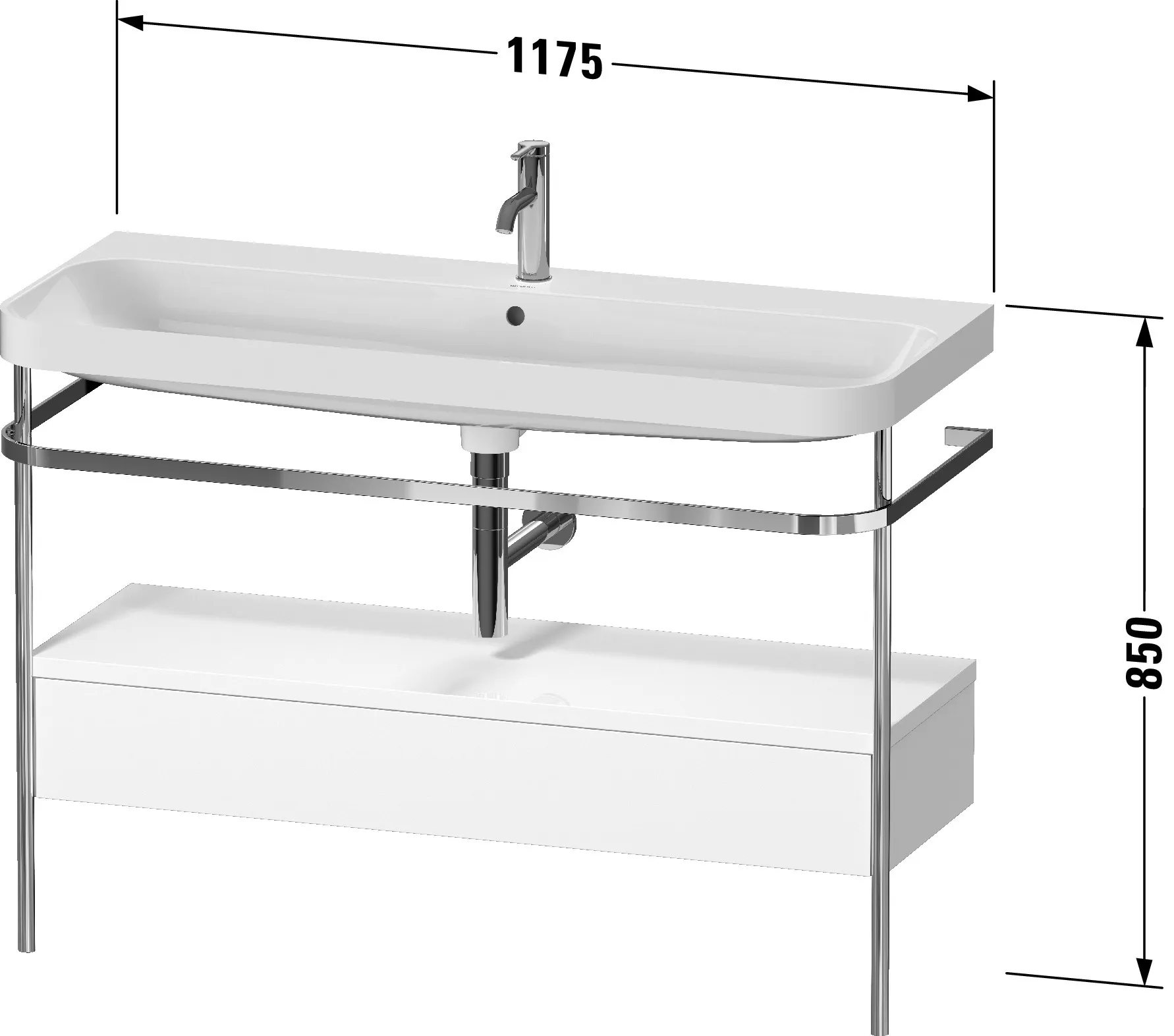 Duravit Waschtischunterschrank c-shaped Set mit Metallkonsole und Schubkasten „Happy D.2 Plus“ 117,5 × 85 × 49 cm