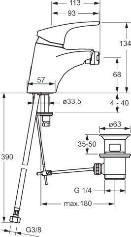 HA Einhebelmischer Bidetbatterie HANSAMIX 0106 Zugstangenablaufgarnitur Ausladung 113 mm DN15 Chrom