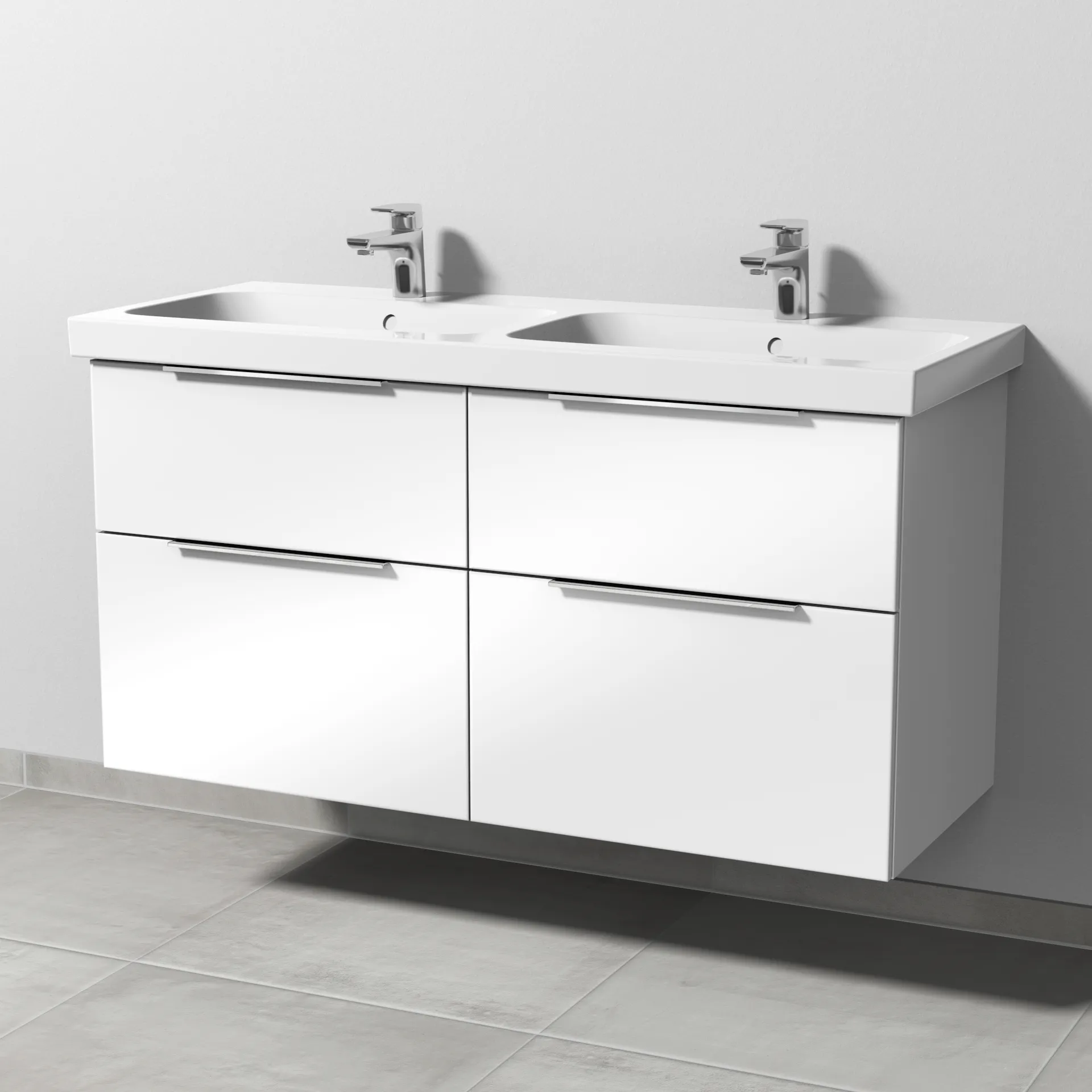 Sanipa Waschtischunterschrank „3way“ passend zu Keramik-Waschtische iCon Light von Geberit 1150 × 591 × 462 mm in Weiß (glanz), Becken links und