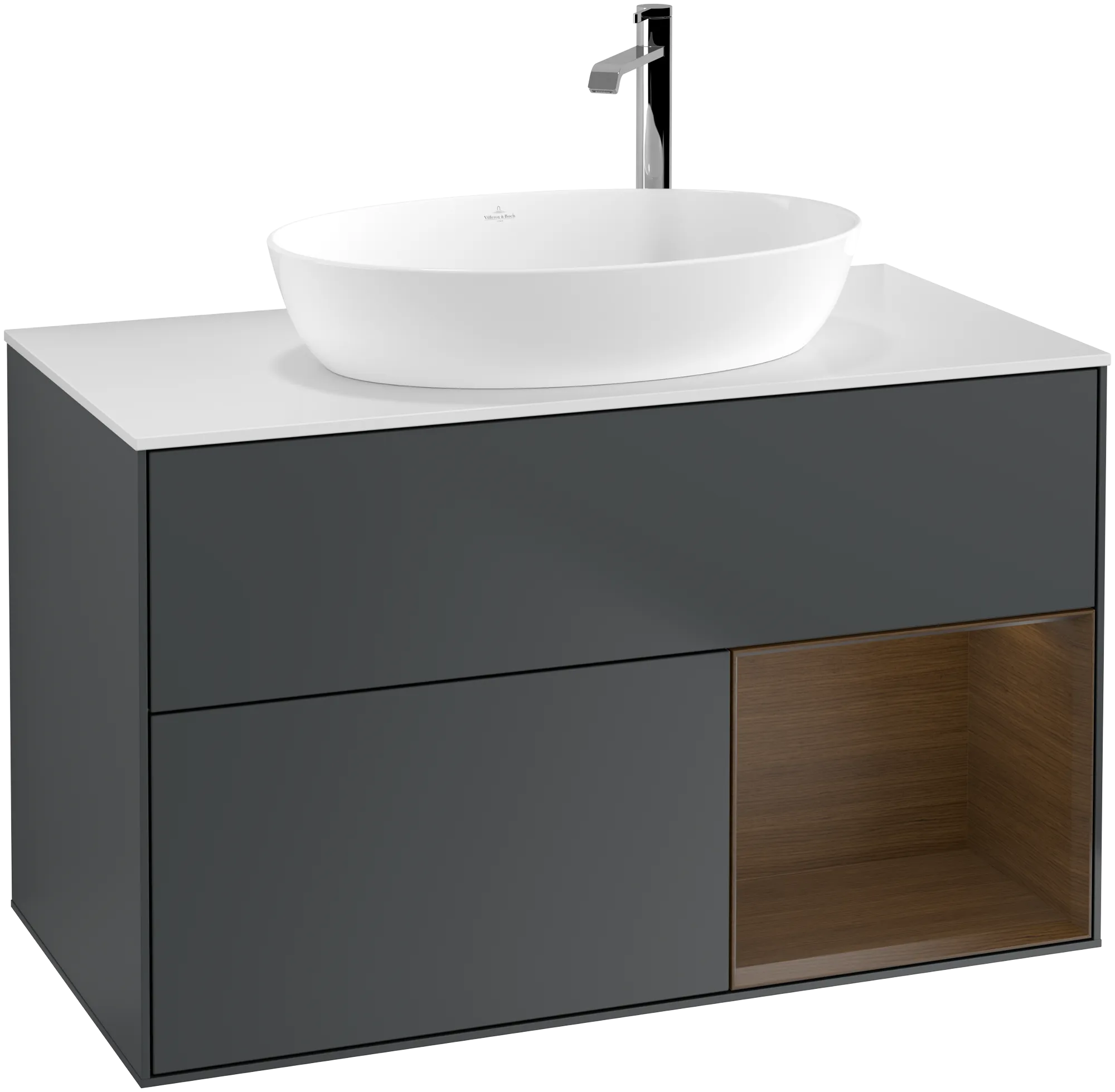 Villeroy & Boch Finion Waschbeckenunterschrank G90 1000x603x501mm Midnight Blue Matt Lacquer/Walnut Veneer/Glass White Matt