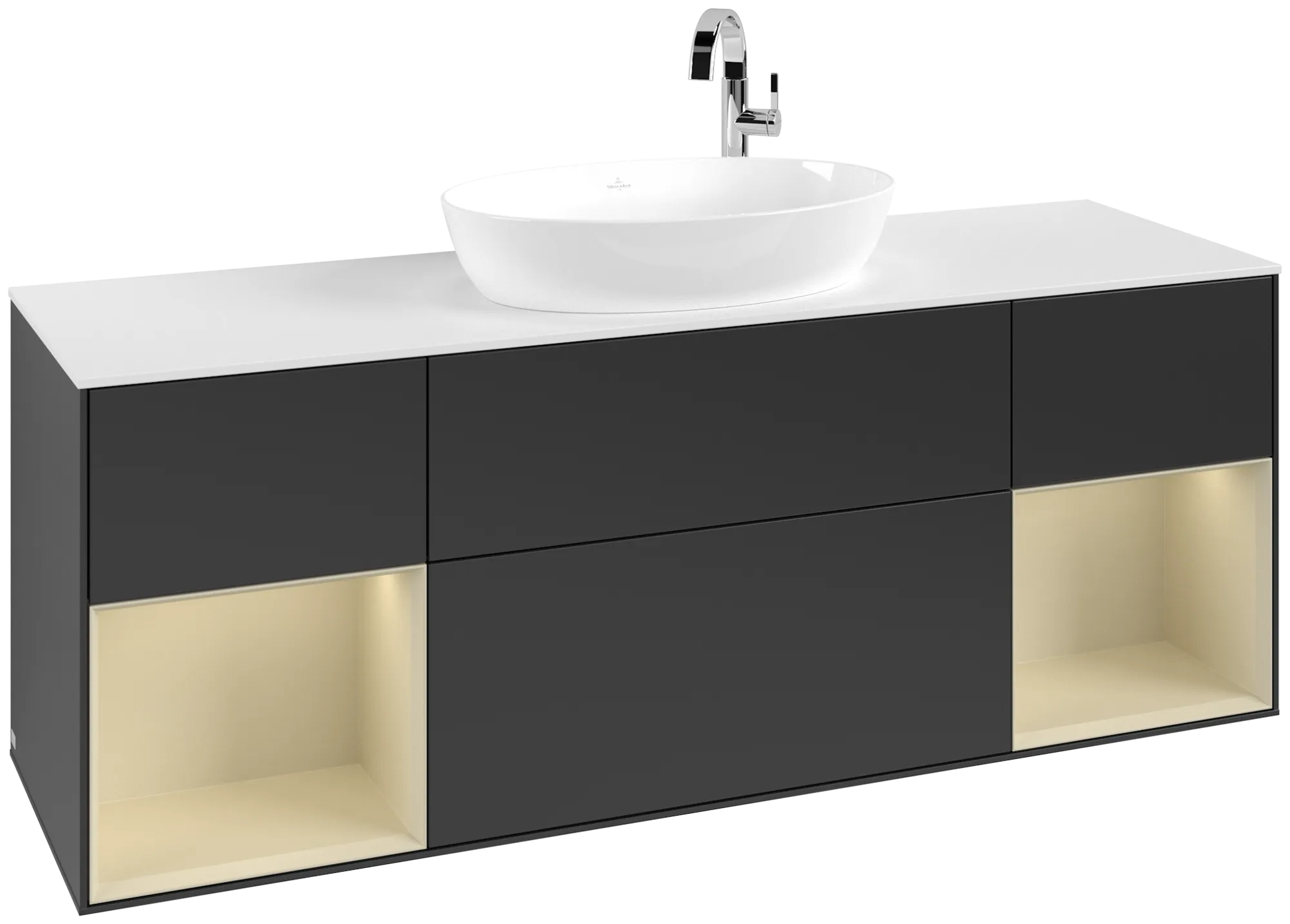 Villeroy & Boch Finion Waschbeckenunterschrank G98, 1600x603x501mm, Black Matt Lacquer / Silk Grey Matt Lacquer / Glass White Matt