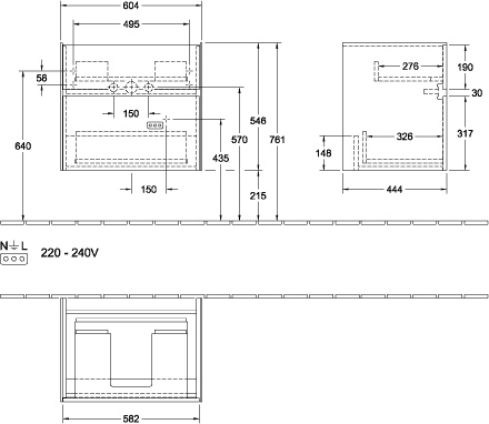 Villeroy & Boch Waschtischunterschrank „Collaro“ für Schrankwaschtisch 60,4 × 54,6 × 44,4 cm 2 Auszüge / Schubladen