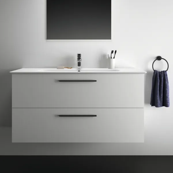 Möbelpaket i.life A mit Waschtisch 120cm und Unterschrank mit chrom Griff Weiß matt