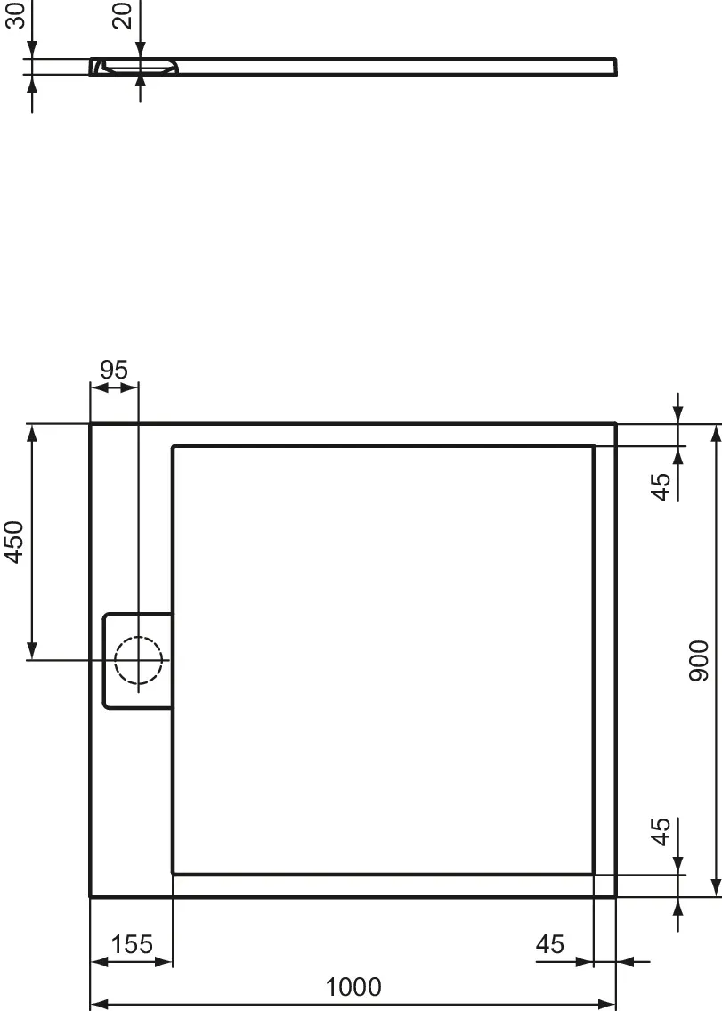 Ideal Standard Duschwanne „UltraFlatSi.life“ 90 × 100 cm in Carraraweiß