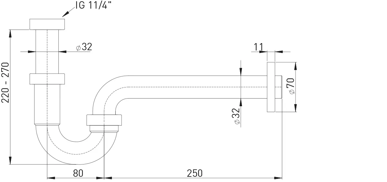 Röhrengeruchverschluss ″PLUS″ 1 1/4″ x 32 mm ABS verchromt, Rosette D= 70 mm