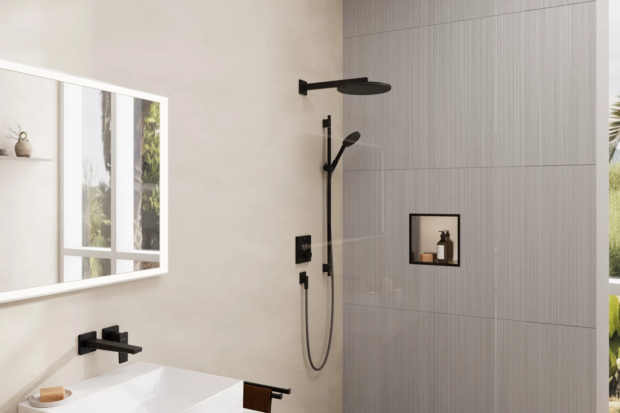 Hansgrohe XtraStoris Individual Wandnische Edelstahl gebürstet Mattschwarz 300x300x100 mm Hansgrohe XtraStoris Individual Wandnische Edelstahl gebürstet Mattschwarz 300x300x100 mm