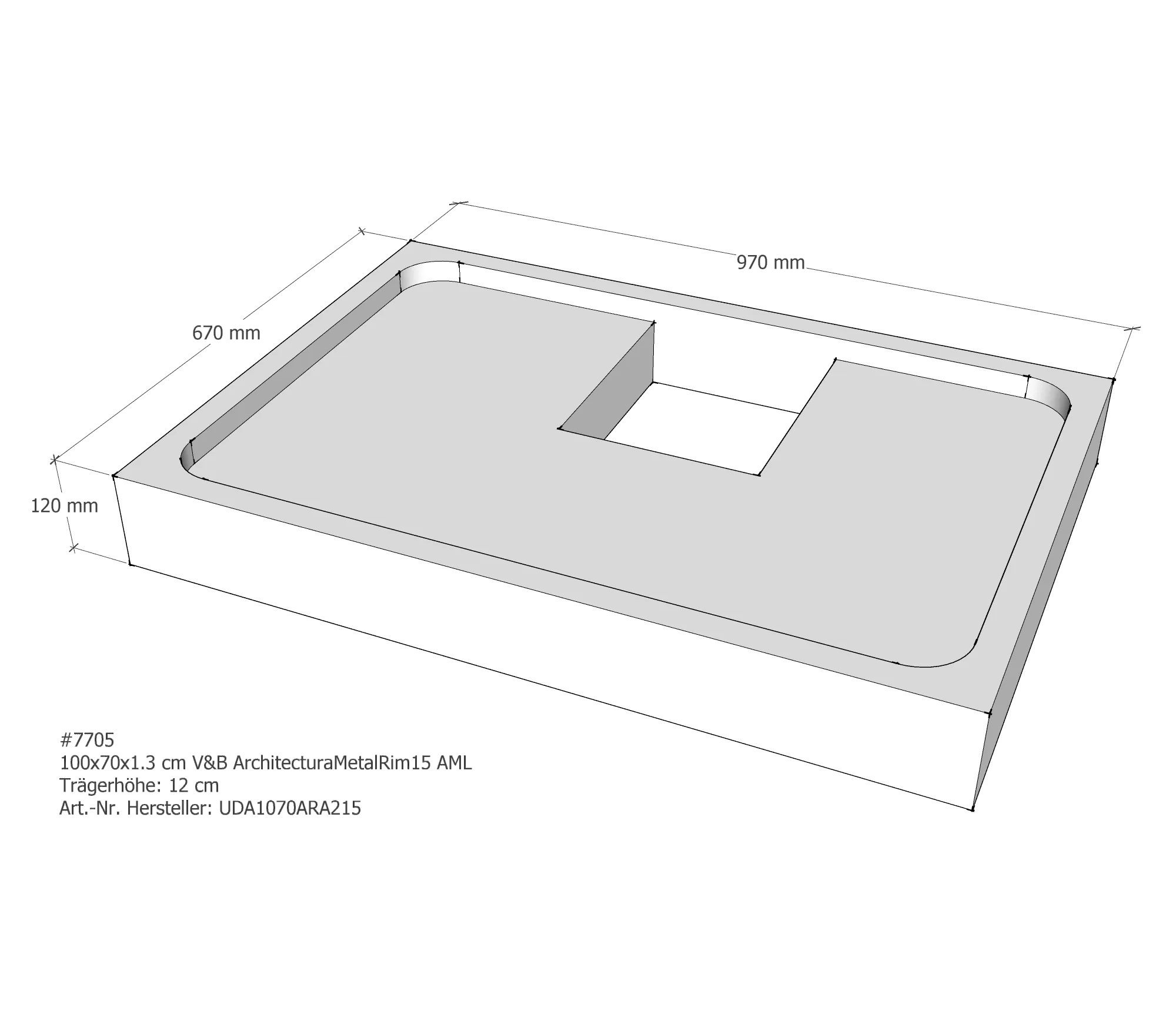 Duschwannenträger für Villeroy & Boch Architectura MetalRim 100 × 70 × 1,3 cm Breite: 70 cm / Länge: 100 cm Duschwannenträger für Villeroy & Boch Architectura MetalRim 100 × 70 × 1,3 cm Breite: 70 cm / Länge: 100 cm