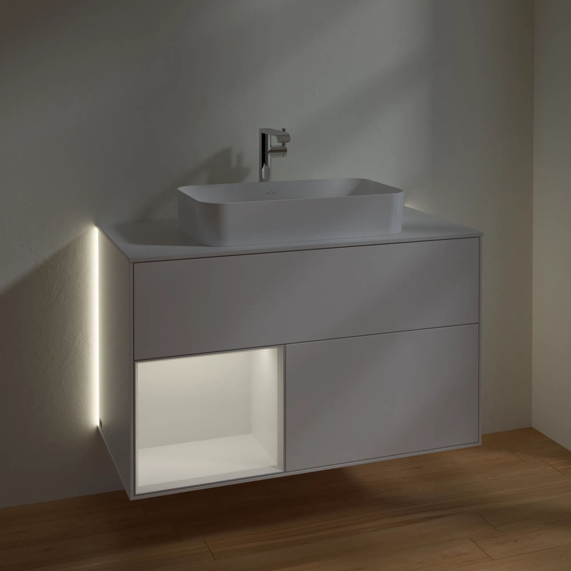 Villeroy & Boch Waschtischunterschrank „Finion“ für Schrankwaschtisch 1000 × 603 × 501 mm White Matt Lacquer, für Becken mittig, mit Hahnlochbohrung