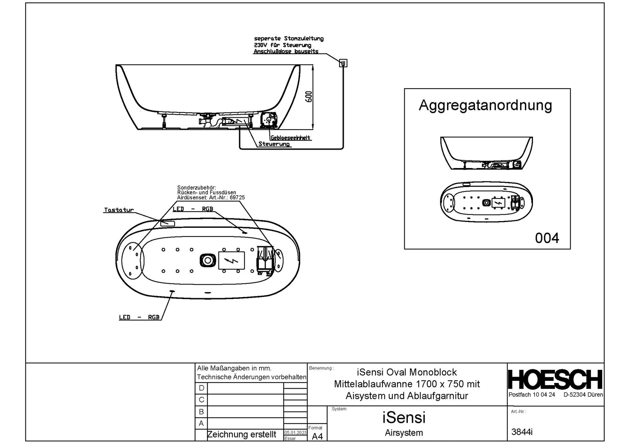 Hoesch Whirlwanne „iSensi“ Monolith mit Airsystem „iSensi“ freistehend oval 170 × 75 cm in Weiß-Grau Hoesch Whirlwanne „iSensi“ Monolith mit Airsystem „iSensi“ freistehend oval 170 × 75 cm in Weiß-Grau