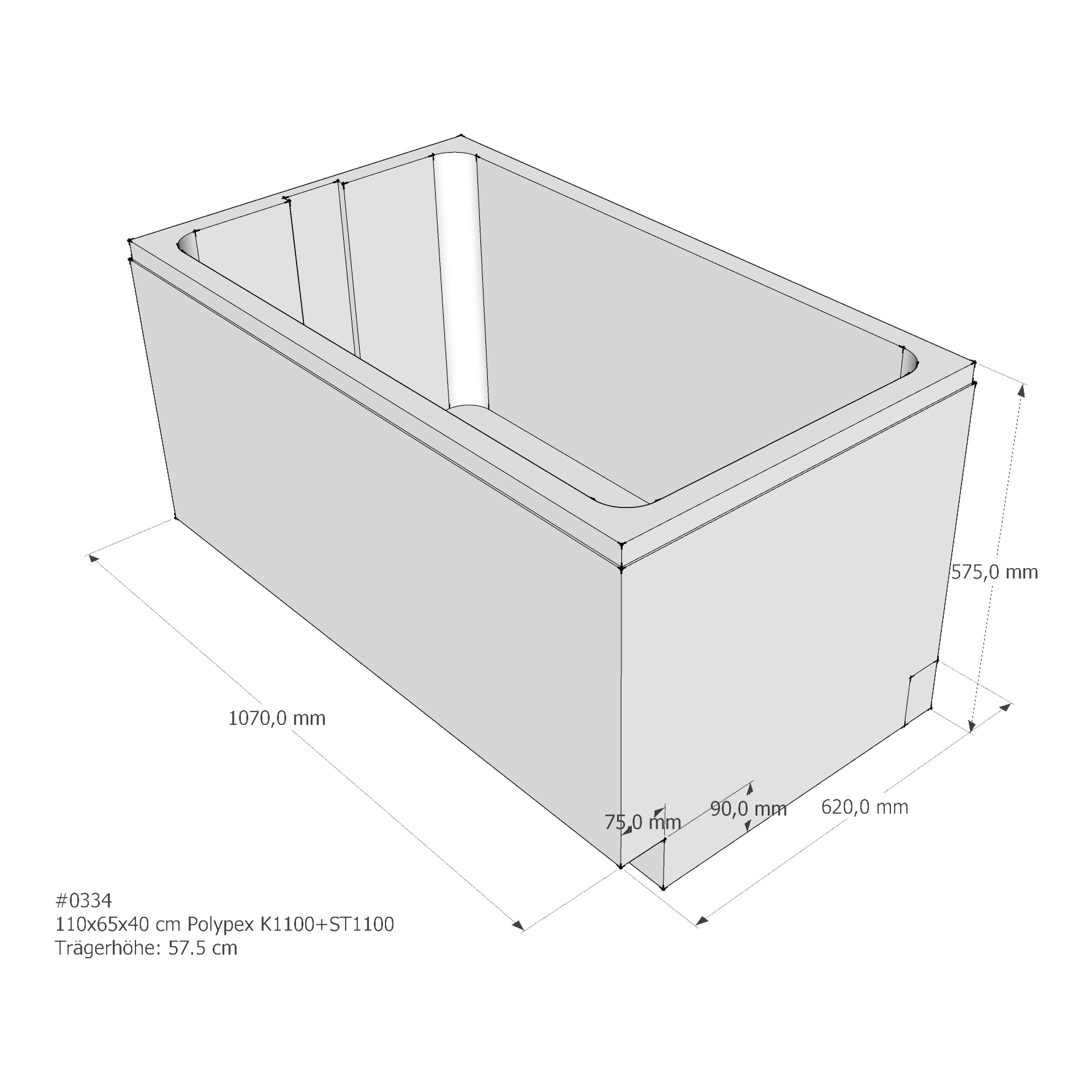 Badewannenträger für Polypex K1100+ST1100 110 × 65 × 40 cm