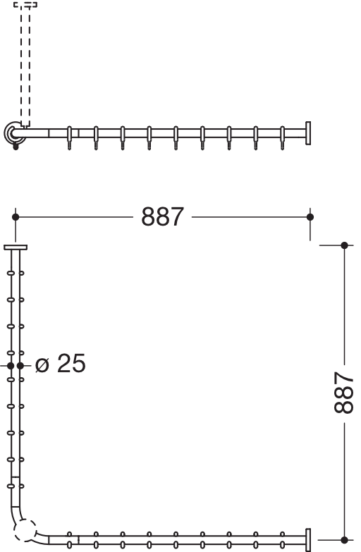 HEWI Duschvorhangstange „System 900“ 92,2 × 92,2 cm