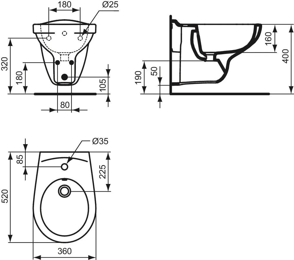 Ideal Standard Bidet „Eurovit“, Befestigung sichtbar 36 × 52 × 35 cm Ideal Standard Bidet „Eurovit“, Befestigung sichtbar 36 × 52 × 35 cm