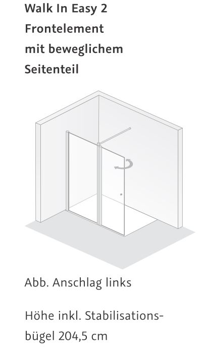 HSK Walk-In-Duschkabine Frontelement mit beweglichem Seitenteil „Easy 2“ Glas Klar hell, Profile Pergamon, B: 1200 mm H: 2000 mm HSK Walk-In-Duschkabine Frontelement mit beweglichem Seitenteil „Easy 2“ Glas Klar hell, Profile Pergamon, B: 1200 mm H: 2000 mm
