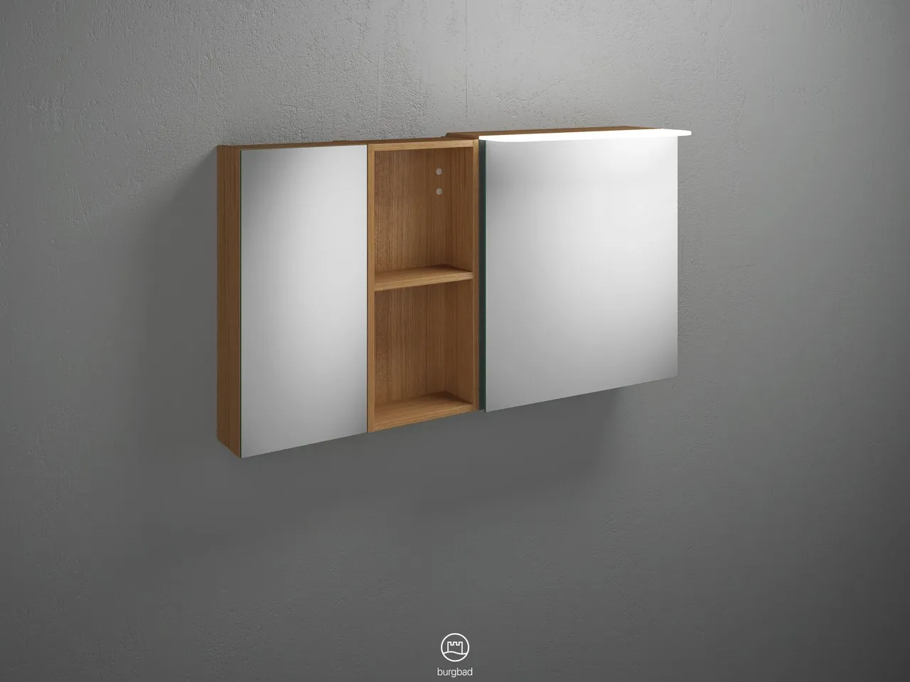 Burgbad Spiegelschrank Badu SFTX120, 310x1200x665 mm, 2 beidseitig verspiegelte Türen, LED-Aufsatzleuchte 4200 K, Schalter-Steckdosenelement Burgbad Spiegelschrank Badu SFTX120, 310x1200x665 mm, 2 beidseitig verspiegelte Türen, LED-Aufsatzleuchte 4200 K, Schalter-Steckdosenelement