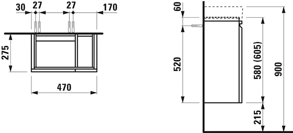 Laufen Waschtischunterbau „PRO S“ 470 × 605 × 275 mm Weiß glänzend, Anschlag links Laufen Waschtischunterbau „PRO S“ 470 × 605 × 275 mm Weiß glänzend, Anschlag links