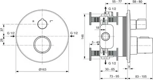 Badethermostat Unterputz Ceratherm T100, Bausatz 2, Rosette Durchmesser: 163mm, Brushed Gold