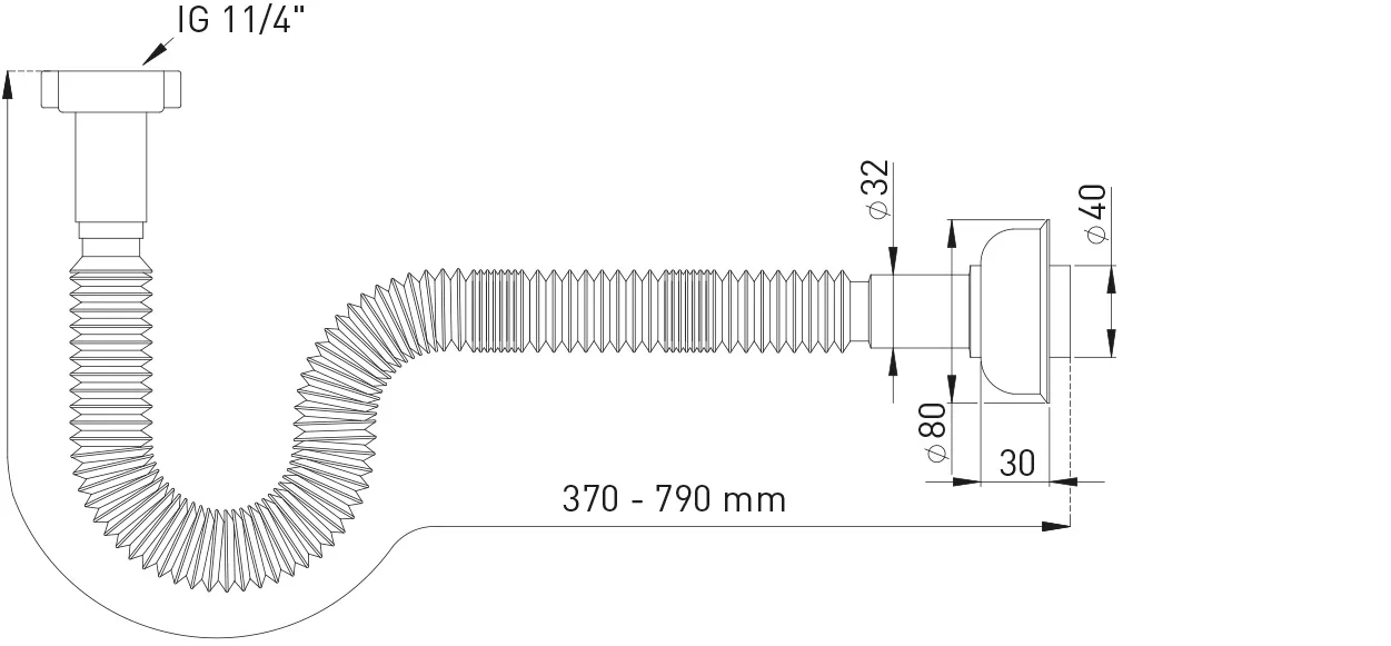 Röhrengeruchverschluss PP weiß flexibel 1 1/4″ x 32/40 mm dehn- und fixierbar