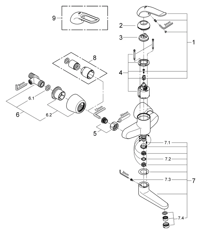 Einhand-Waschtischbatterie Euroeco Special 32771, Wandmontage, Ausladung 214 mm, chrom