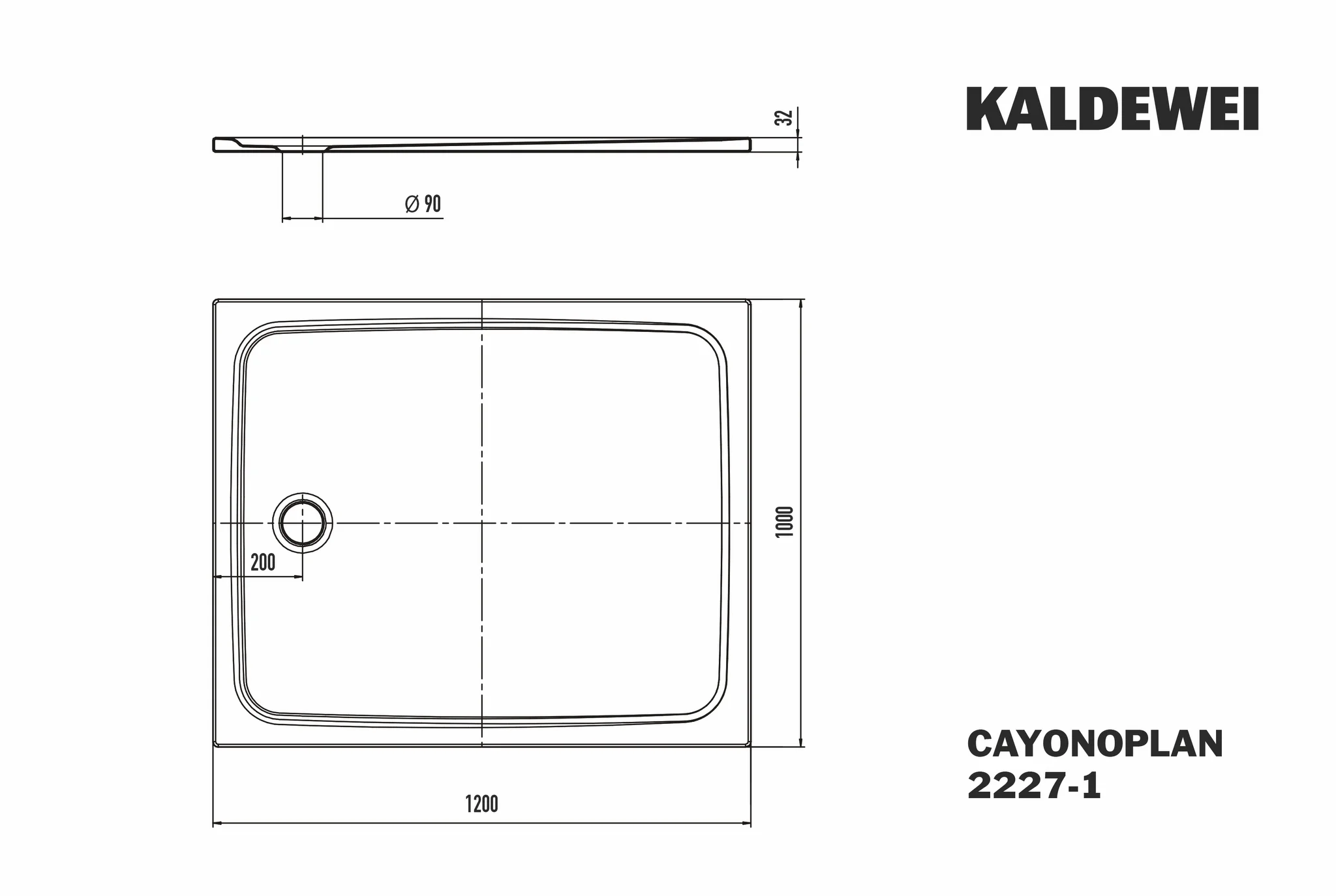 Kaldewei CAYONOPLAN Duschfläche, 1000x1200 mm, warm grey 90, Perl-Effekt