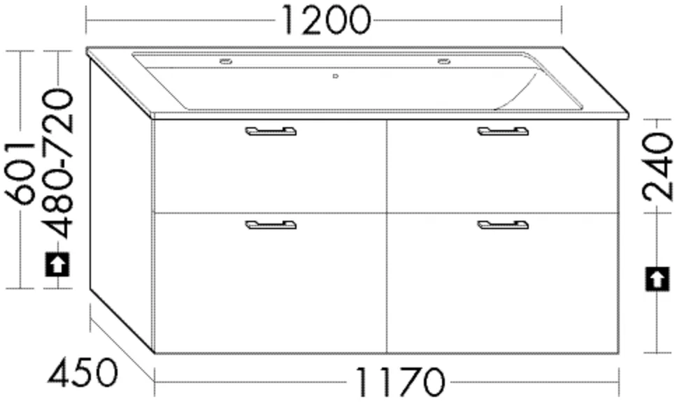 Waschtischunterschrank Sys30 von burgbad – 1.180 mm breit, 600 mm hoch, 450 mm tief, 2 Schubladen oben (300 mm), 2 Auszüge unten (350 mm) Waschtischunterschrank Sys30 von burgbad – 1.180 mm breit, 600 mm hoch, 450 mm tief, 2 Schubladen oben (300 mm), 2 Auszüge unten (350 mm)