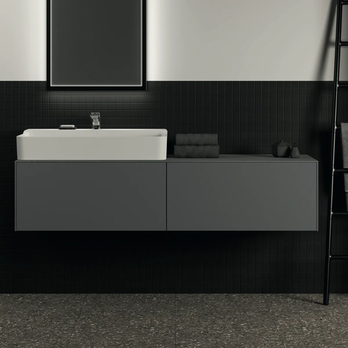 Waschtischplatte Conca, aus Keramik, 1587x505x6mm, Marmor Noir Desir