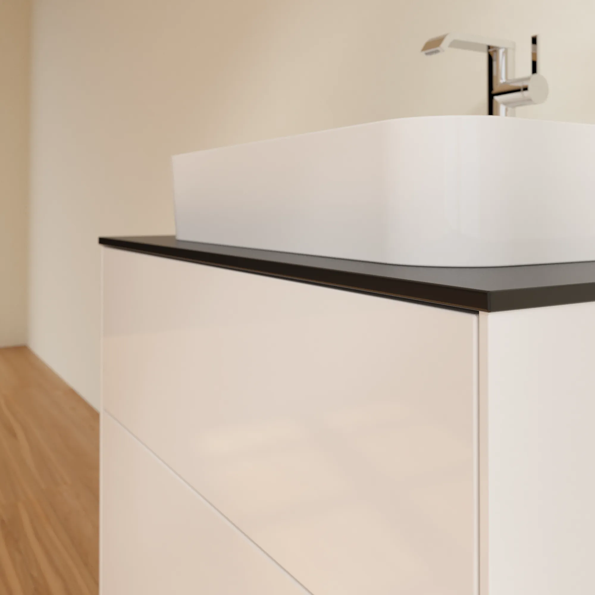 Villeroy & Boch Finion Waschbeckenunterschrank G34 800x603x501mm Glossy White Lacquer / Glass Black Matt Villeroy & Boch Finion Waschbeckenunterschrank G34 800x603x501mm Glossy White Lacquer / Glass Black Matt