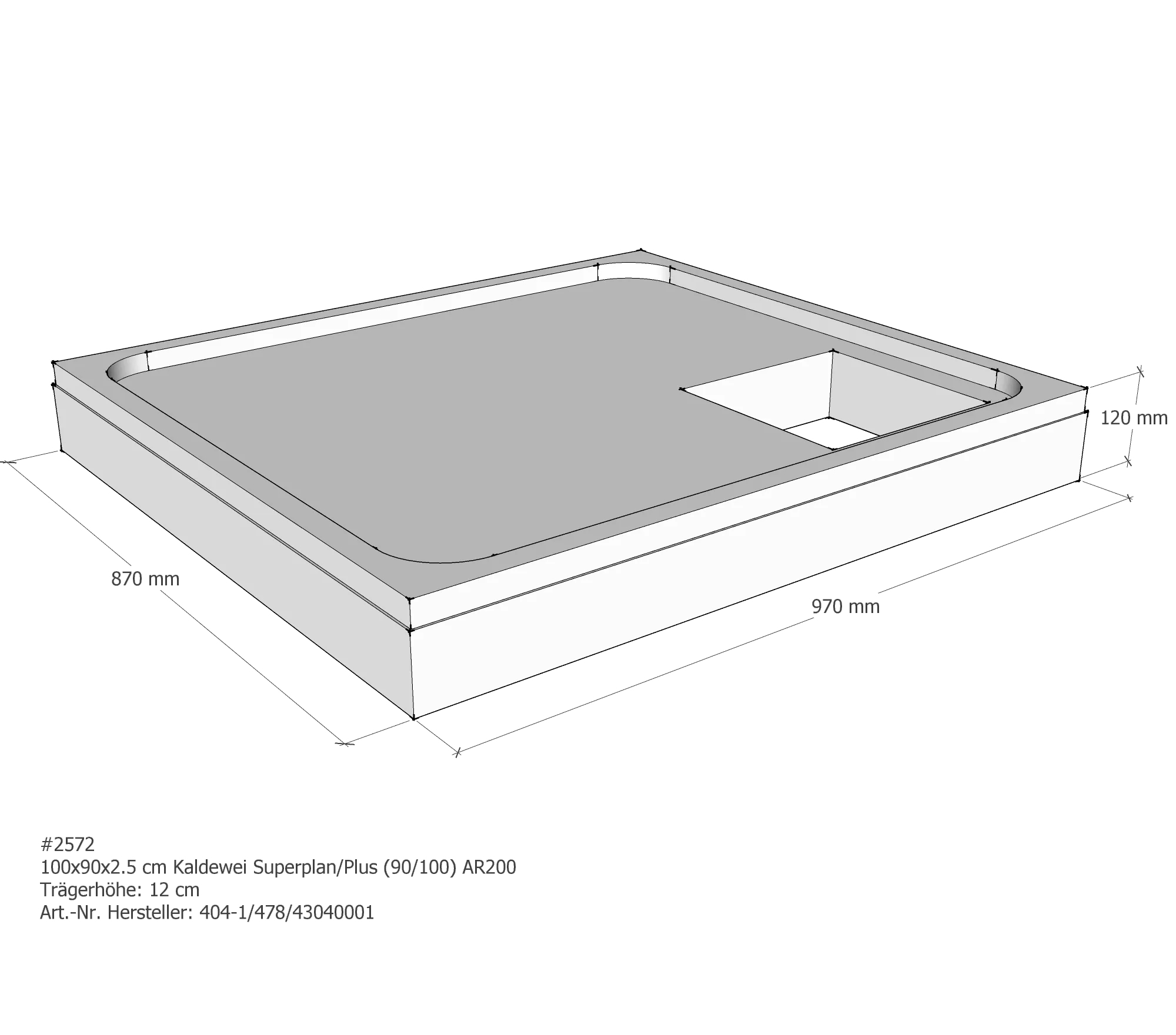 Duschwannenträger passend für Kaldewei Superplan (Plus) 90 × 100 × 2,5 cm Breite: 100 cm / Länge: 90 cm