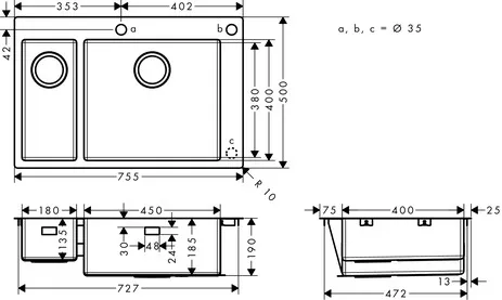 Einbauspüle 180x450 S712-F655 Einbauspüle 180x450 S712-F655