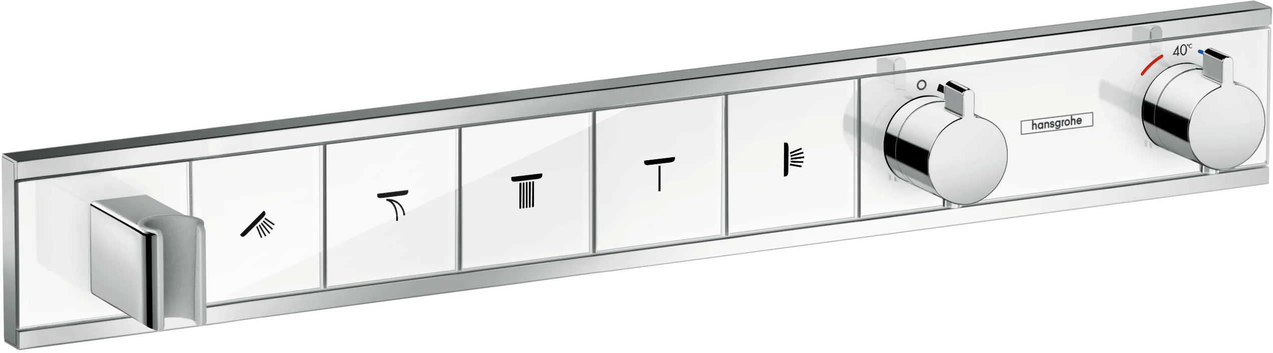 Hansgrohe RainSelect Thermostat Unterputz, 5 Verbraucher, weiß/chrom, mit integriertem Brausehalter und Tasten für Handbrause, Schwall, Rain groß, MonoRain, Seitenbrause Hansgrohe RainSelect Thermostat Unterputz, 5 Verbraucher, weiß/chrom, mit integriertem Brausehalter und Tasten für Handbrause, Schwall, Rain groß, MonoRain, Seitenbrause