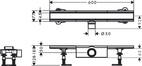 RainDrain Compact Komplettset Duschrinne 600 für Standardinstallation Edelstahl gebürstet