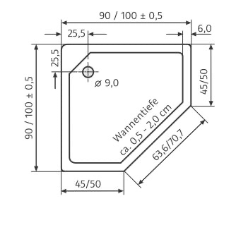 HSK fünfeck Acryl-Duschwanne „superflach“ 90 × 90 cm in Weiß HSK fünfeck Acryl-Duschwanne „superflach“ 90 × 90 cm in Weiß