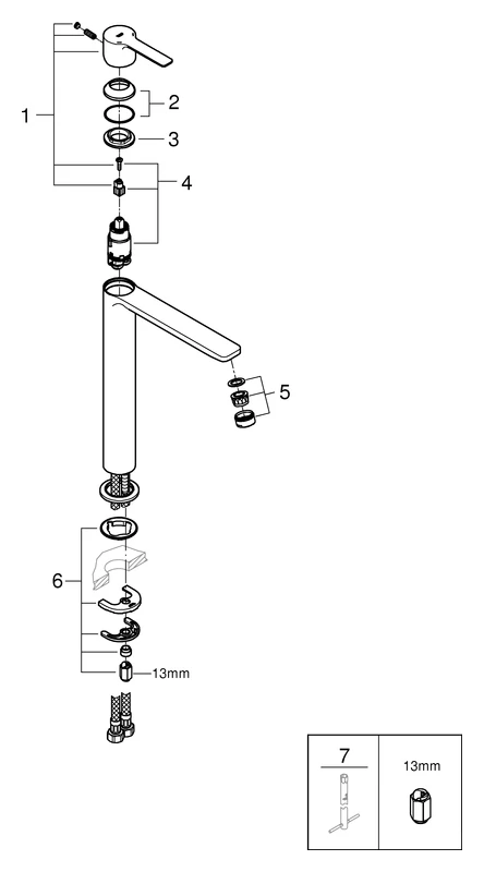 Einhand-Waschtischbatterie Lineare 23405_1, XL-Size, Einlochmontage, für freistehende Waschschüsseln, glatter Körper, Auslaufhöhe 254 mm, chrom