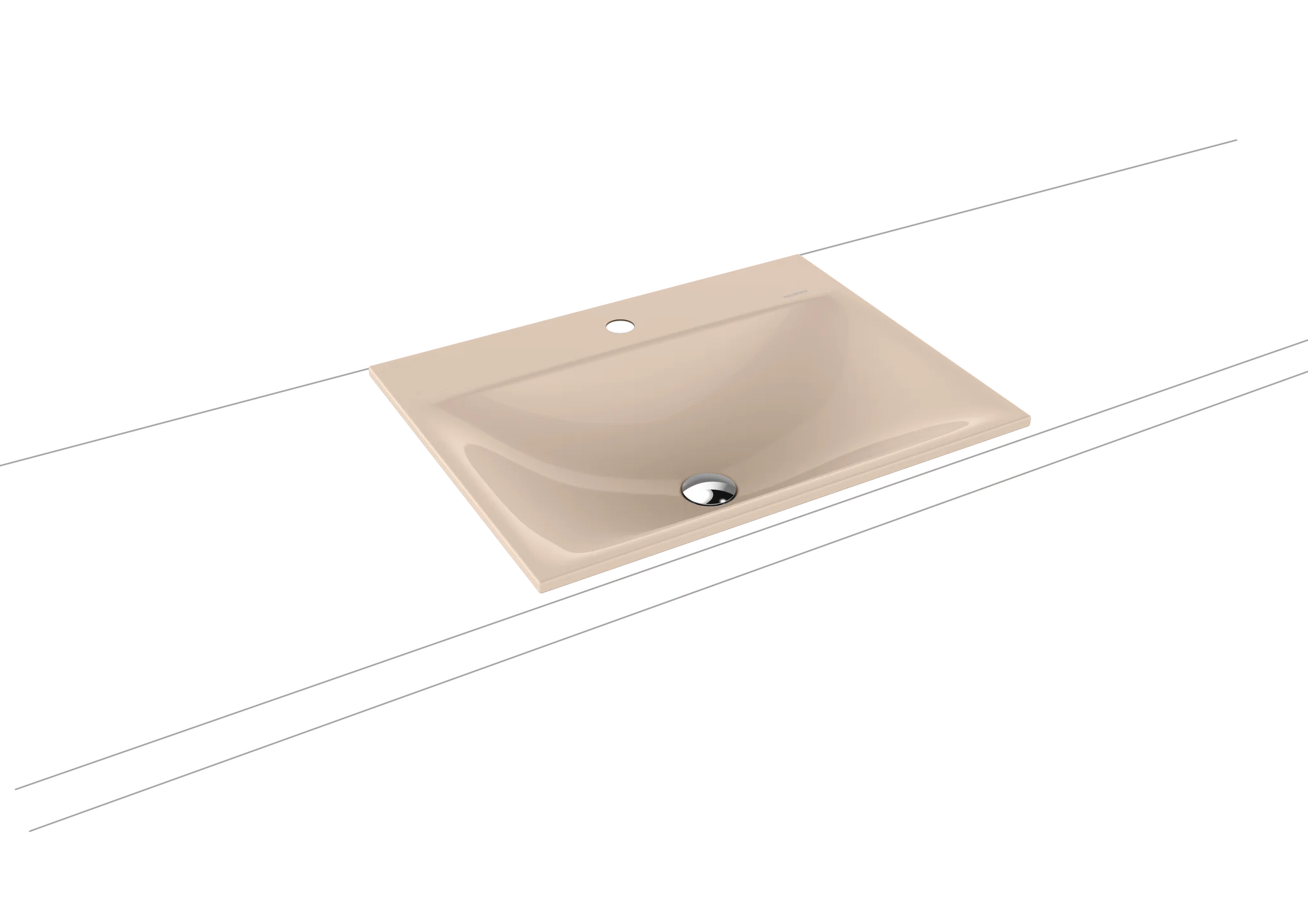 Kaldewei SILENIO Einbauwaschtisch, 600x460 mm, bahamabeige, Perl-Effekt, Antidröhnen mit 1er Hahnlochbohrung, Überlauf, alpinweiß, 14 mm Randhöhe