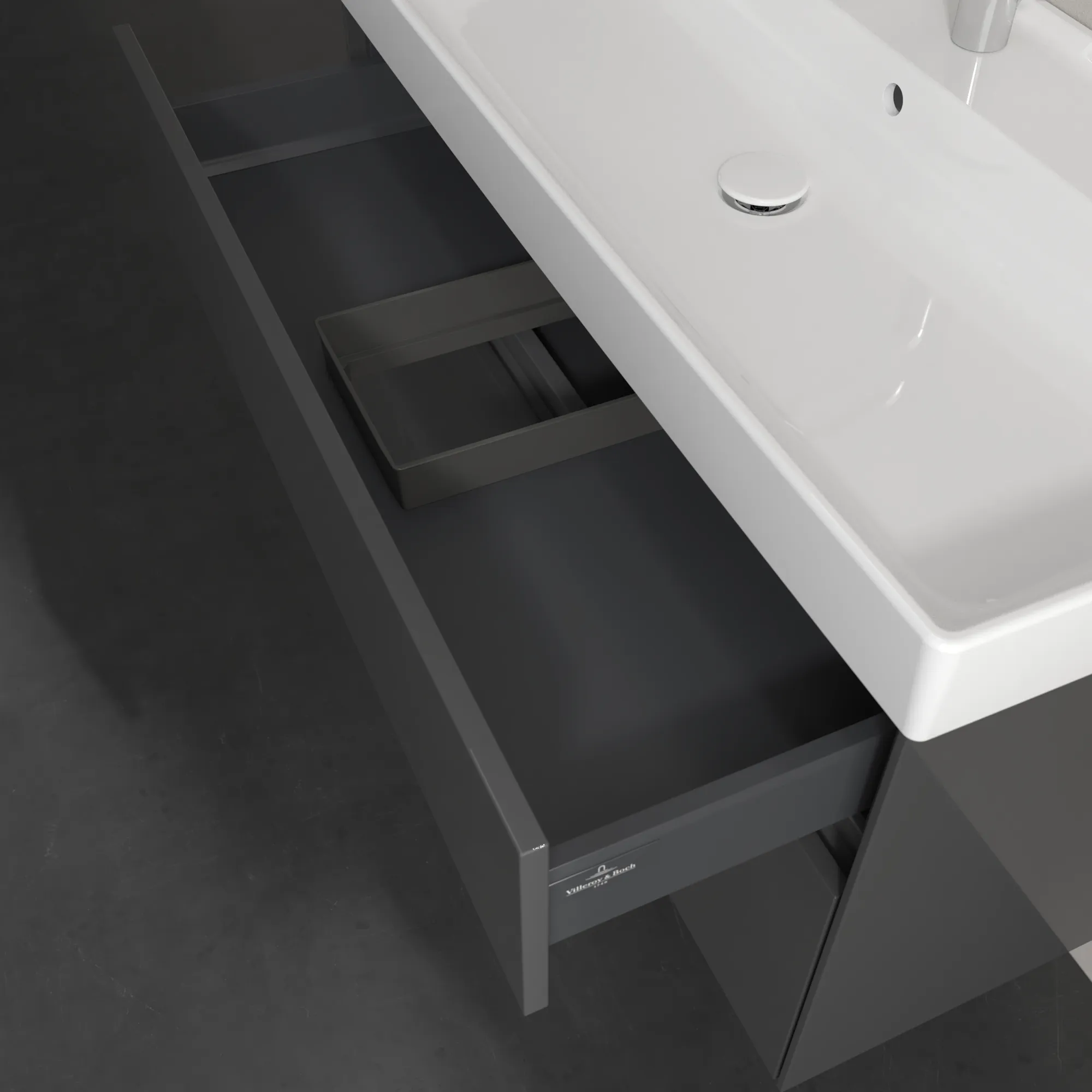 Villeroy & Boch Waschtischunterschrank „Collaro“ 954 × 546 × 444 mm Glossy Grey, für Becken mittig, mit Beleuchtung