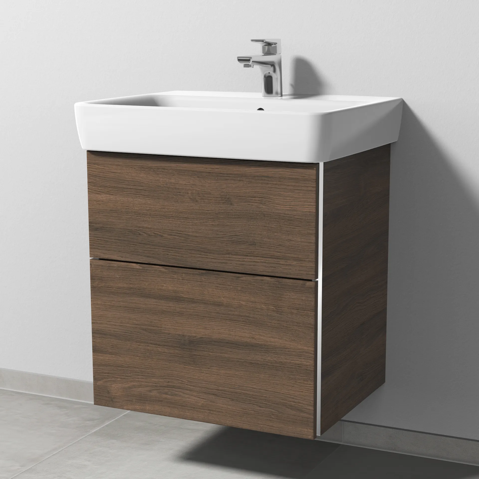 Sanipa Waschtischunterschrank „3way“ passend zu Keramik-Waschtische Renova Plan von Geberit 540 × 588 × 447 mm in Eiche Arizona, Becken mittig