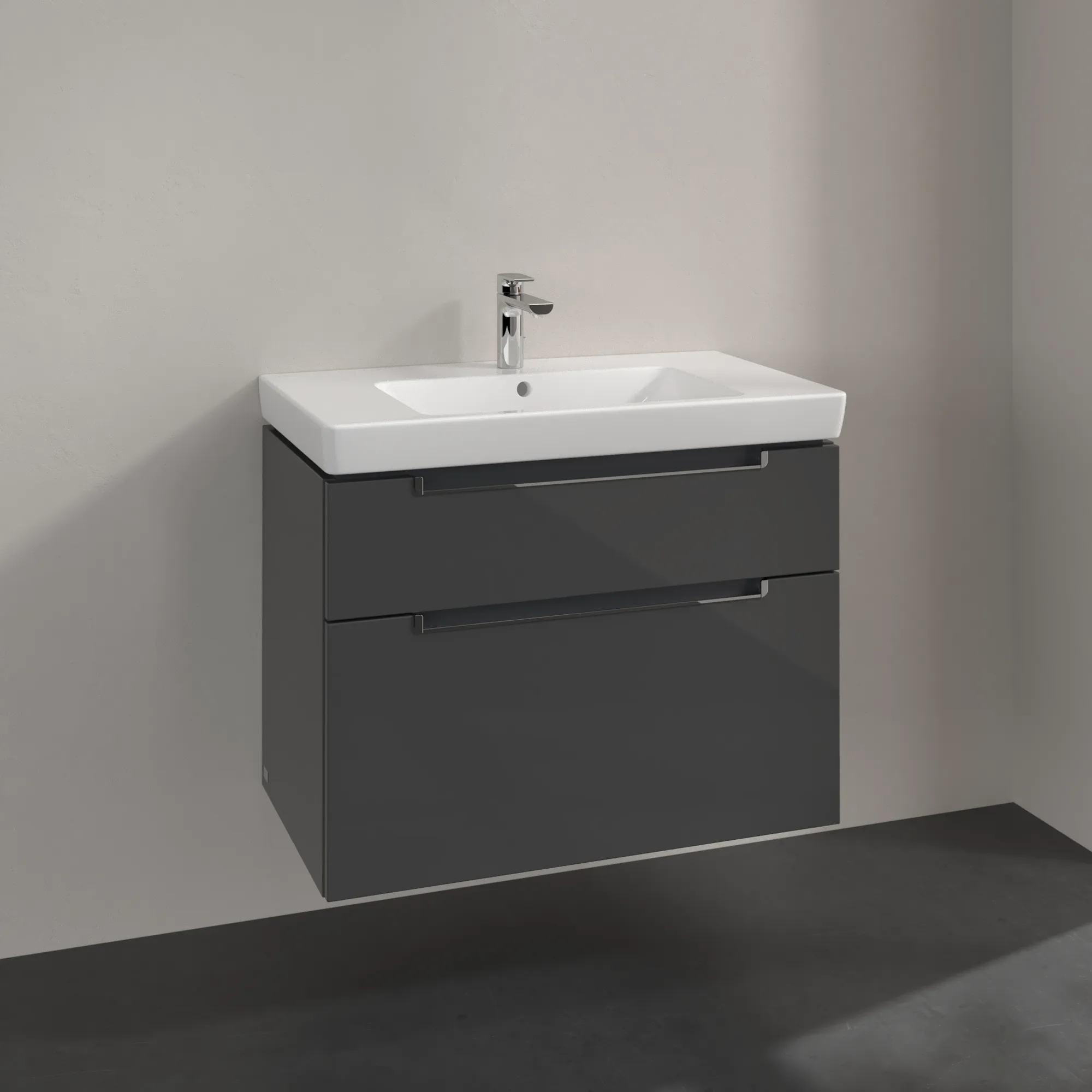 Villeroy & Boch Waschtischunterschrank „Subway 2.0“ 787 × 590 × 449 mm Glossy Grey, für Becken mittig, ohne Beleuchtung