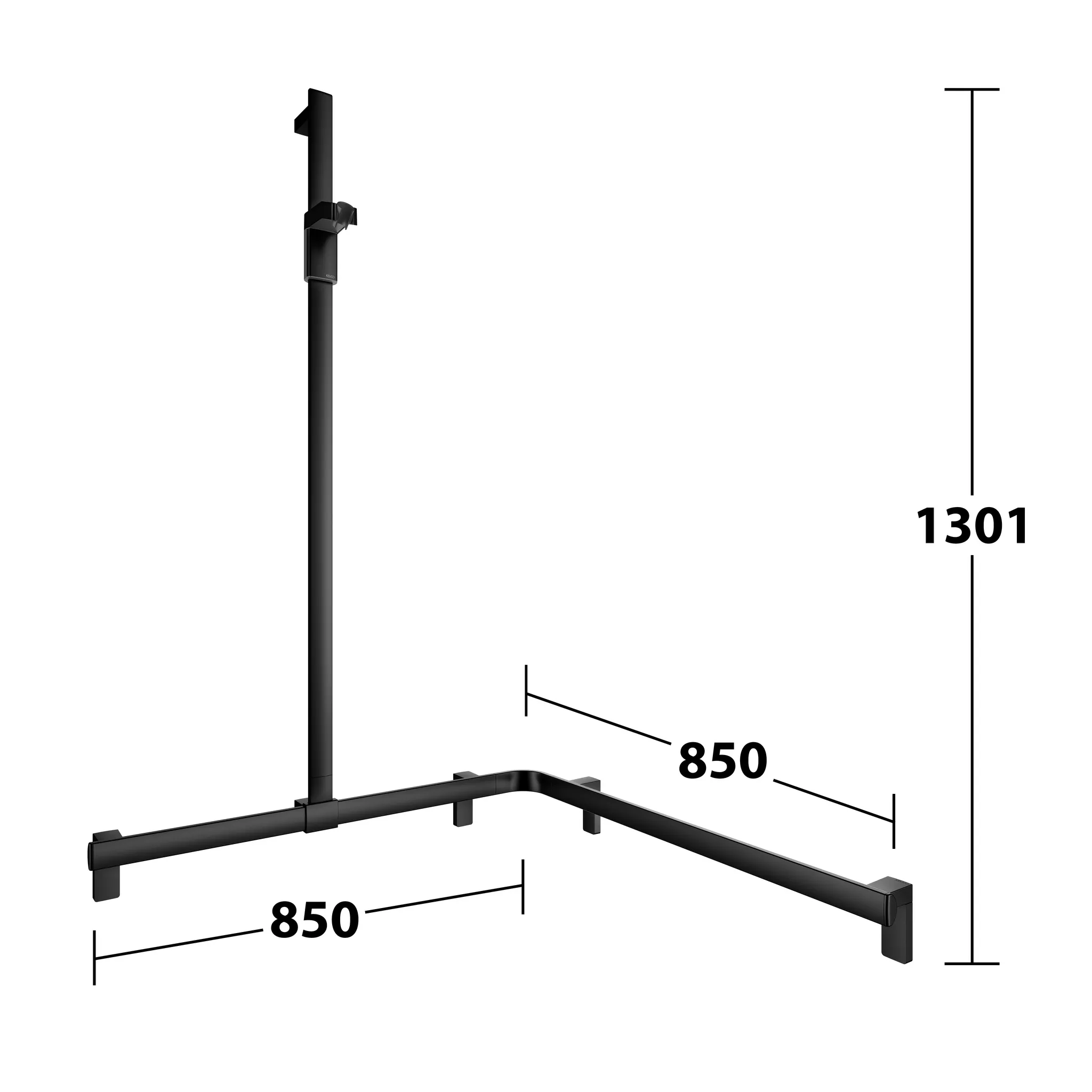 KEUCO AXESS Duschhandlauf mit Brausestange links 840/840/1300 mm schwarz matt