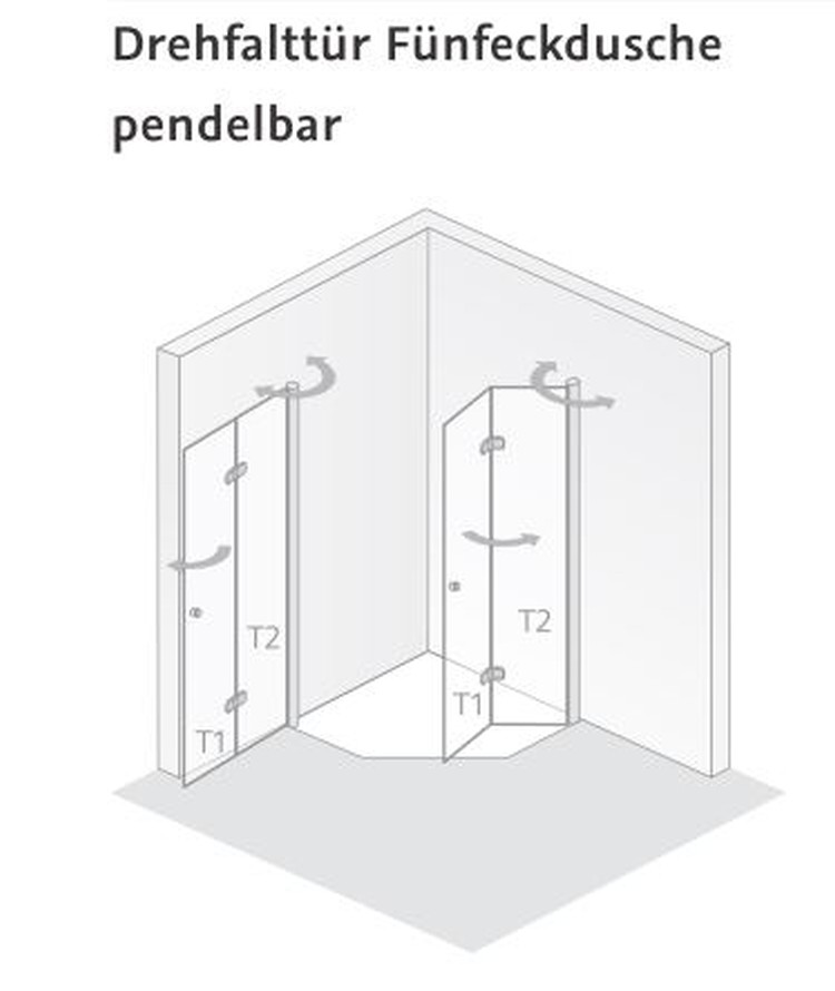 HSK teilgerahmte Fünfeckdusche Drehfalttür pendelbar mit Drehfalttür „Exklusiv“ Glas Mattglas, Profile Alu Silber-matt, Scharniere Premium Classic, B: 900 mm H: 2000 mm HSK teilgerahmte Fünfeckdusche Drehfalttür pendelbar mit Drehfalttür „Exklusiv“ Glas Mattglas, Profile Alu Silber-matt, Scharniere Premium Classic, B: 900 mm H: 2000 mm