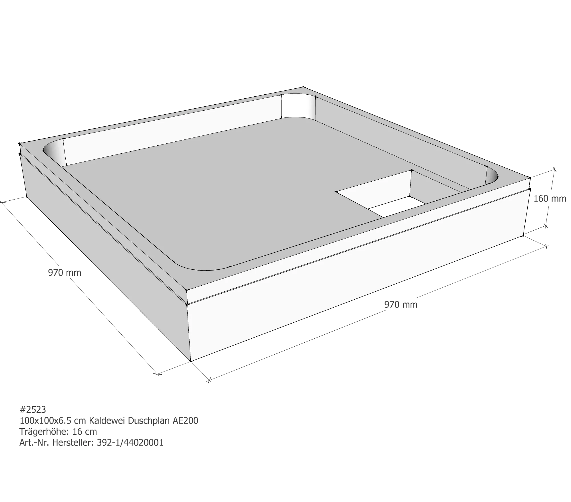 Duschwannenträger für Kaldewei Duschplan 100 × 100 × 6,5 cm Breite: 100 cm / Länge: 100 cm