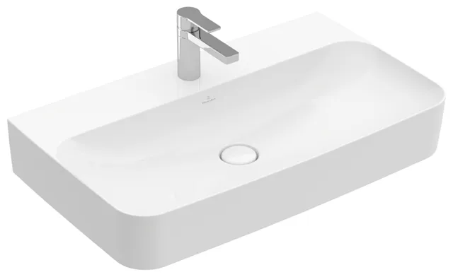 Villeroy & Boch Wandwaschtisch aus TitanCeram „Finion“ 800 × 470 × 165 mm, mit Hahnlochbohrung, Hahnlochposition mittig in Weiß Alpin, mit CeramicPlus
