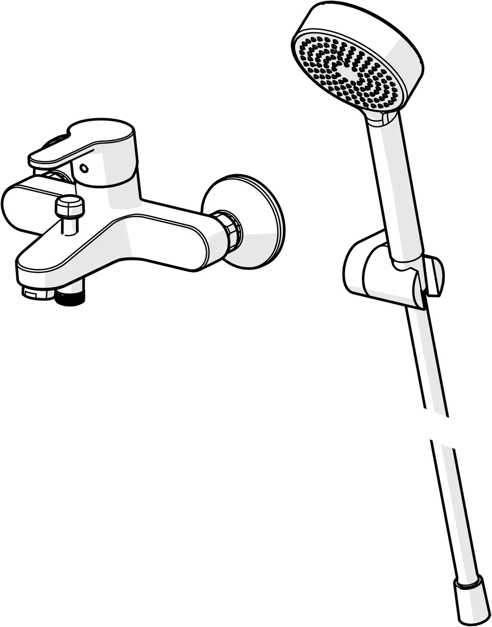 HansaPRIMO Wannen- und Brausearmatur Einhebelmischer AP WAFÜ-Batterie mit Wandstangengarnitur 1-strahlig Ausladung 155mm HansaPRIMO Wannen- und Brausearmatur Einhebelmischer AP WAFÜ-Batterie mit Wandstangengarnitur 1-strahlig Ausladung 155mm