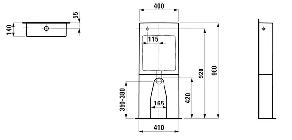 bodenstehender Spülkasten UNIVERSAL 140x410x980 zweiteilig Wasseranschluss hinten weiß