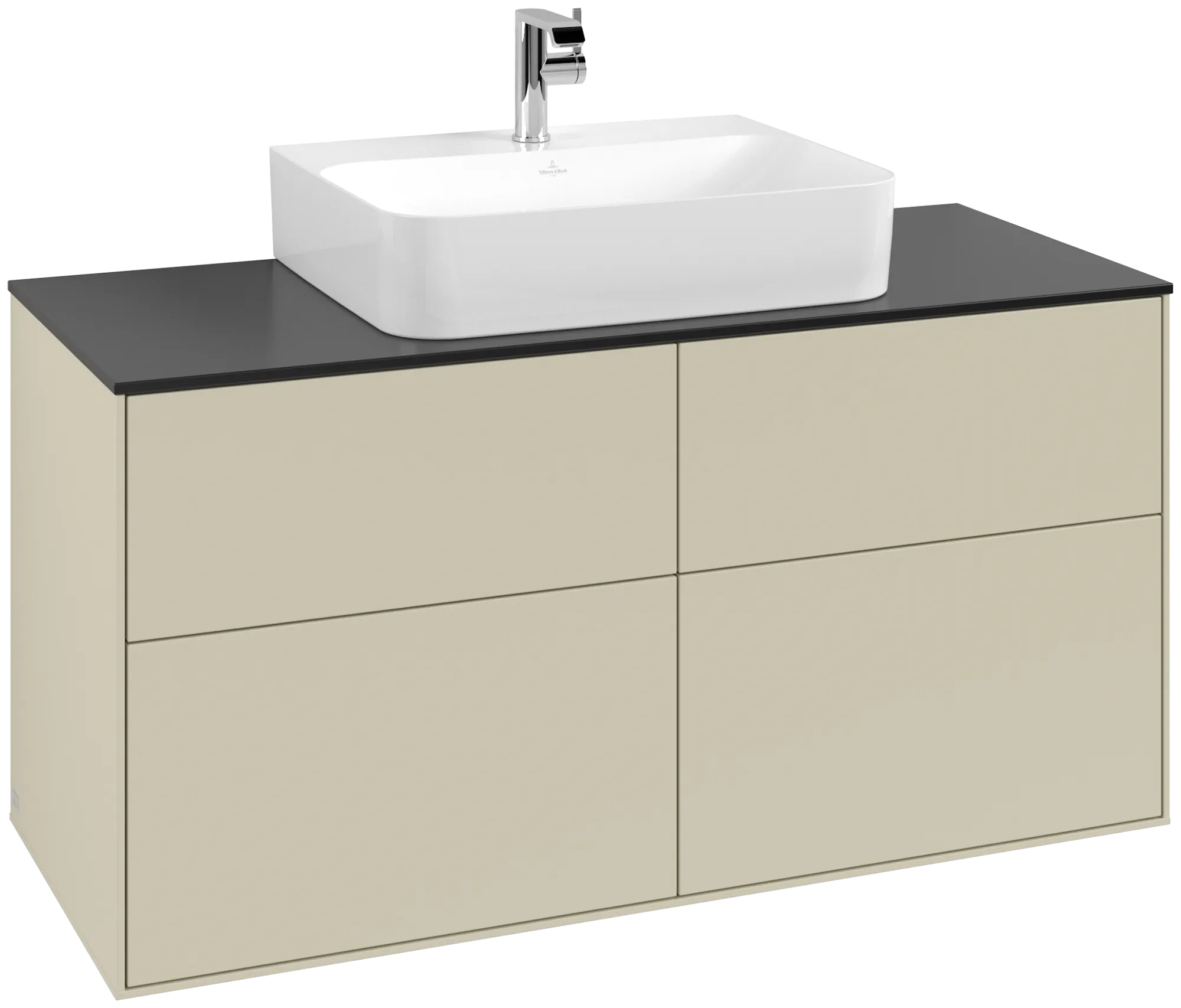 Villeroy & Boch Waschbeckenunterschrank Finion G13, 1200x603x501mm, Silk Grey Matt Lacquer / Glass Black Matt