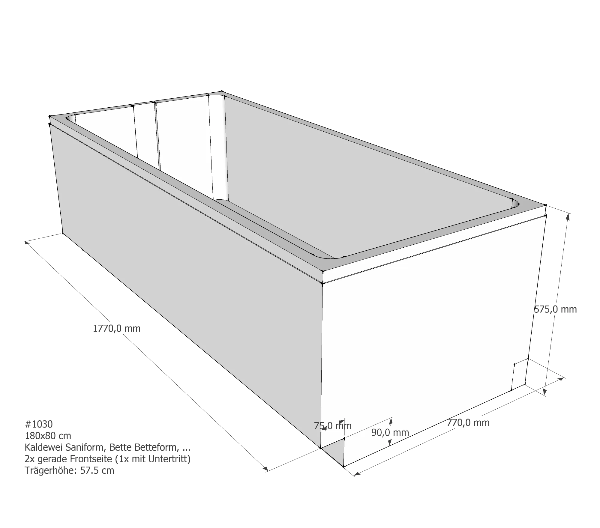 Badewannenträger für BetteForm/Set/Classic, Kaldewei Saniform Plus/DynaSet/SentoStar 180 × 80 cm Badewannenträger für BetteForm/Set/Classic, Kaldewei Saniform Plus/DynaSet/SentoStar 180 × 80 cm