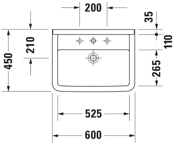 Wandwaschtisch „Starck 3“, mit Überlauf, Hahnlochposition mittig Wandwaschtisch „Starck 3“, mit Überlauf, Hahnlochposition mittig