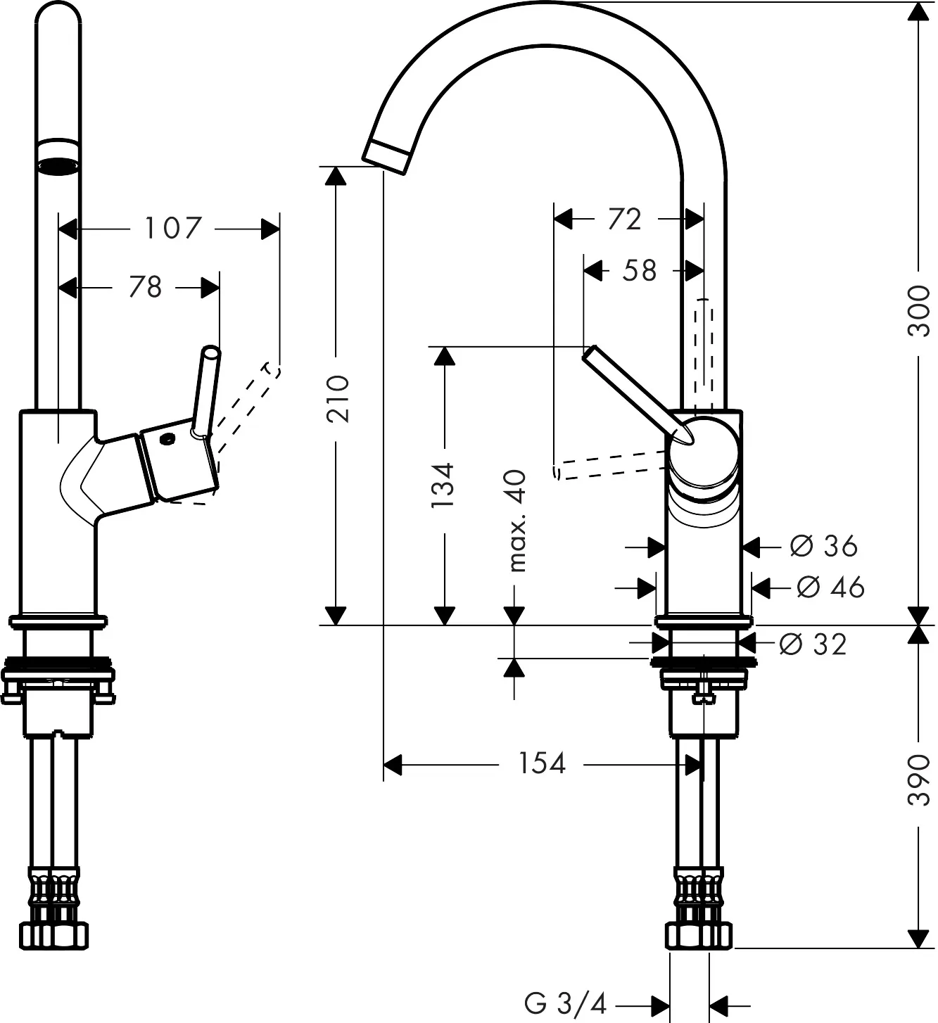 Hansgrohe Talis Einhebel-Waschtischmischer 210 mit Schwenkauslauf und Push-Open Ablaufgarnitur, Chrom Hansgrohe Talis Einhebel-Waschtischmischer 210 mit Schwenkauslauf und Push-Open Ablaufgarnitur, Chrom