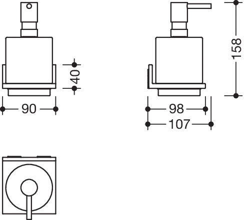 Seifenspender mit Halter Sys 900 Q, Glasbehälter, plvb weiß tiefmatt